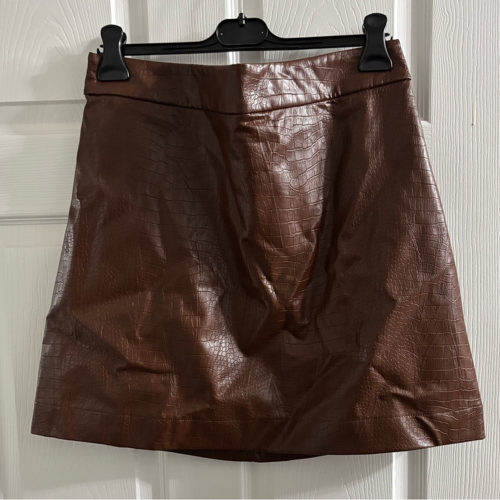 J. Crew Factory Brown Croc-Embossed Mini Skirt